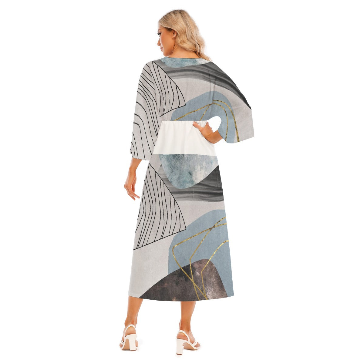 All-Over Print Women's Mid-Sleeve Long Dress