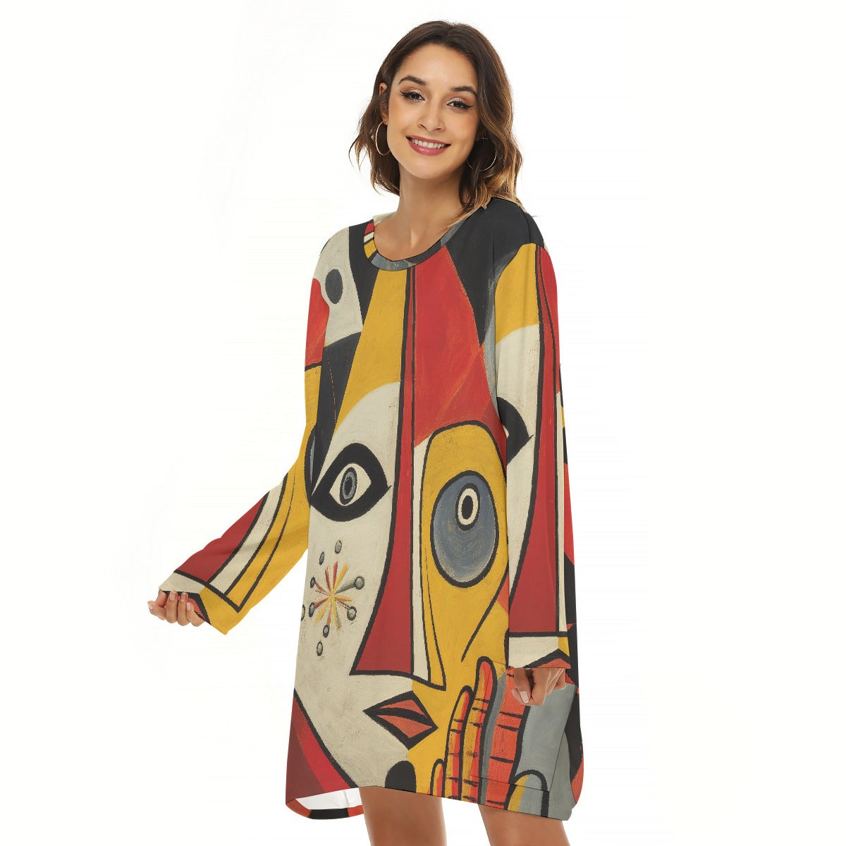 All-Over Print  Women's Loose Crew Neck Dress
