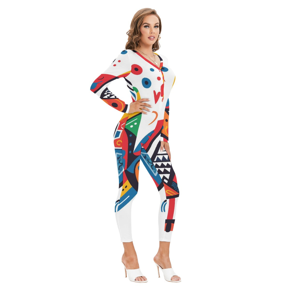 All-Over Print Women's Plunging Neck Jumpsuit