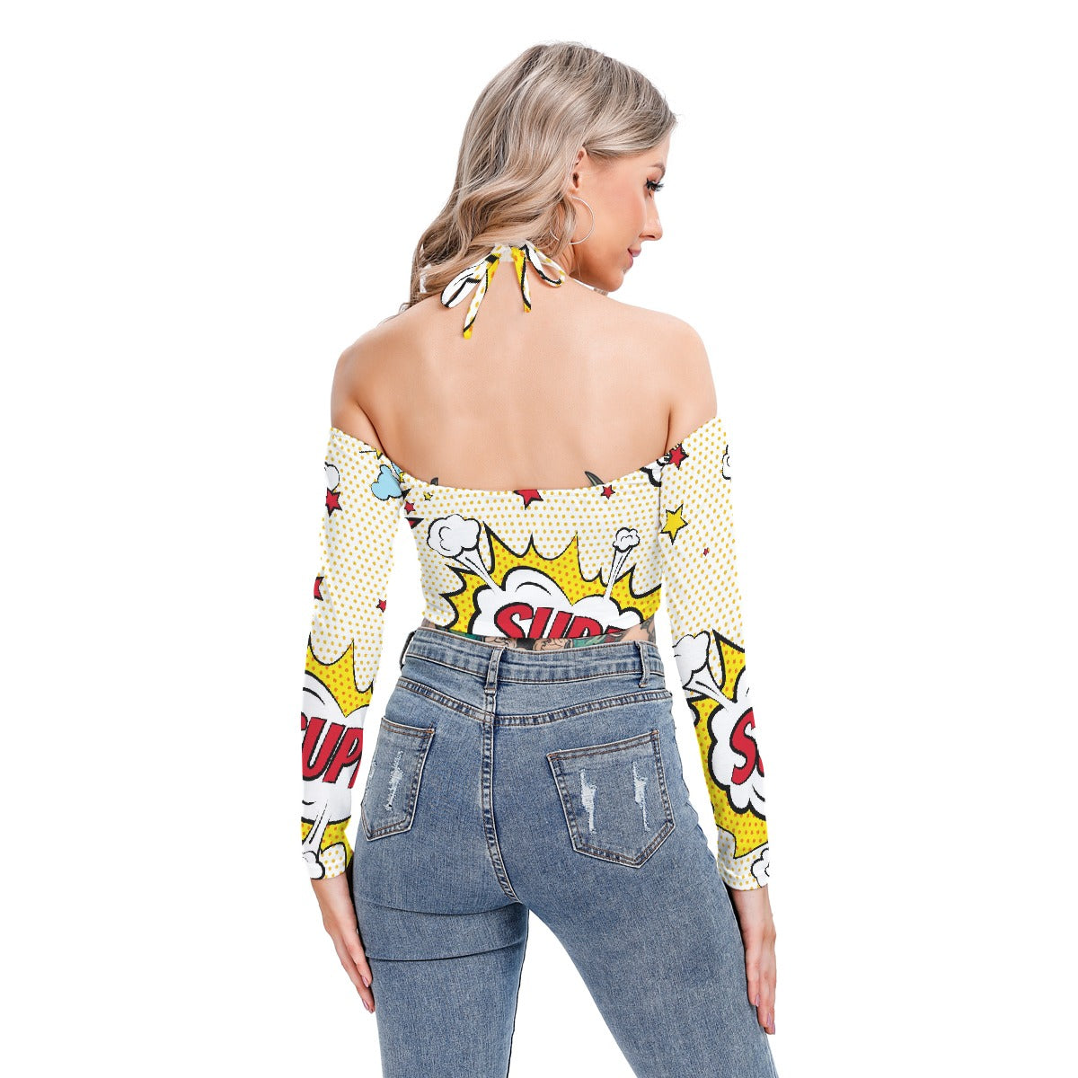 All-Over Print Women's Halter Lace-up Top