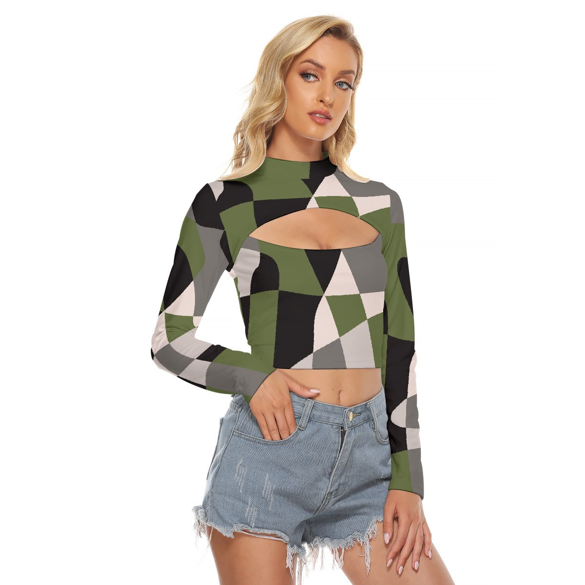 All-Over Print Women's Hollow Chest Keyhole Tight Crop Top
