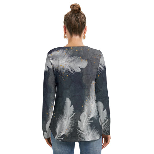 All-Over Print Women's Long Sleeve Neckline Tie Sweatshirt