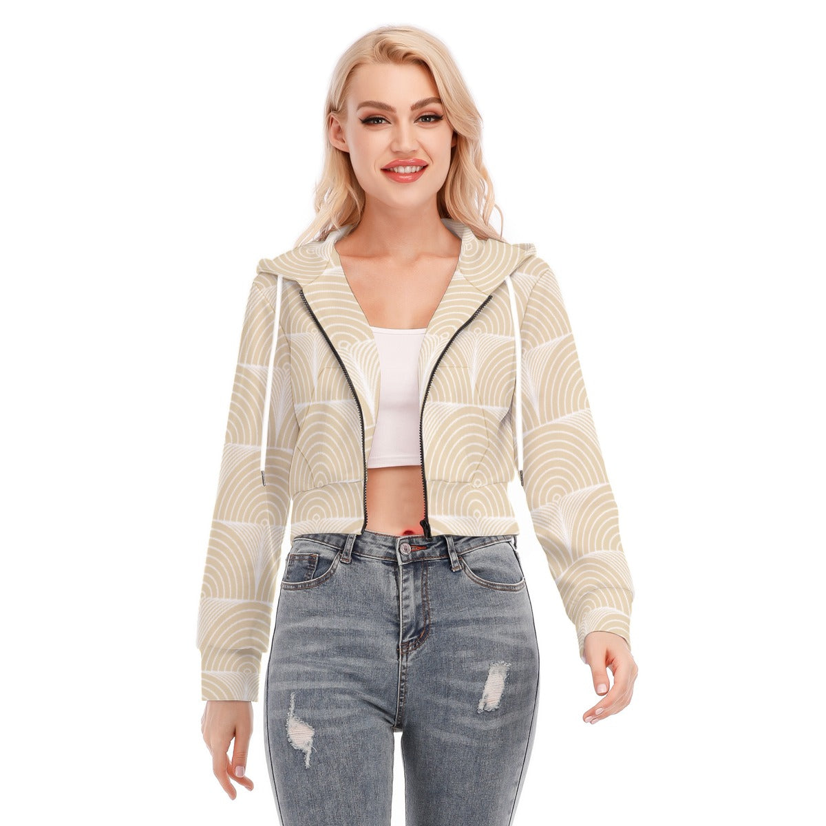 All-Over Print Women's Crop Top Hoodie With Zipper Closure