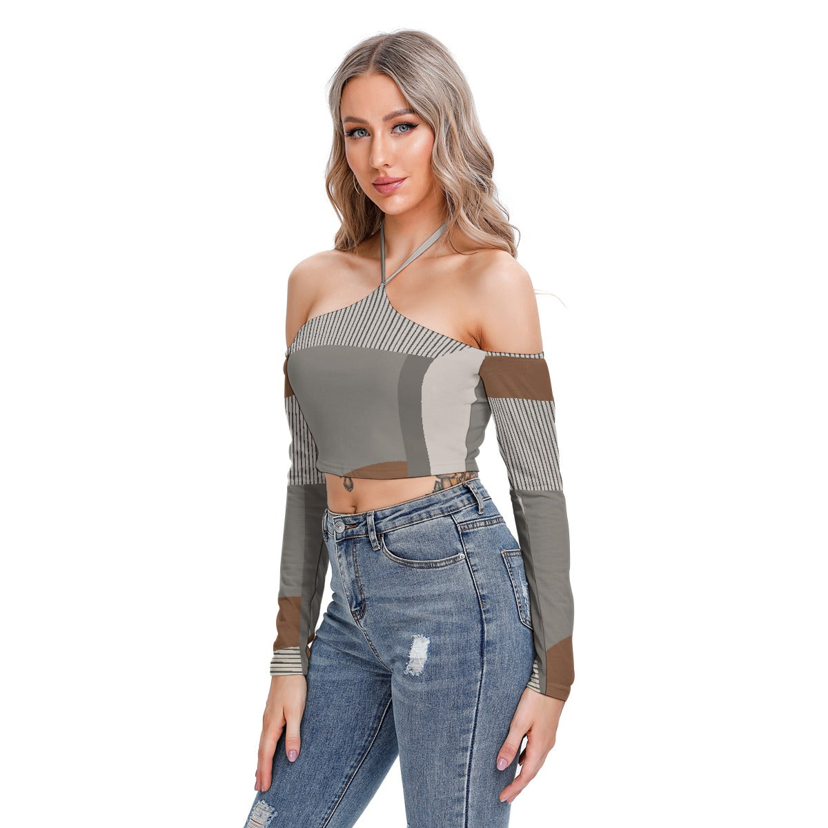 All-Over Print Women's Halter Lace-up Top