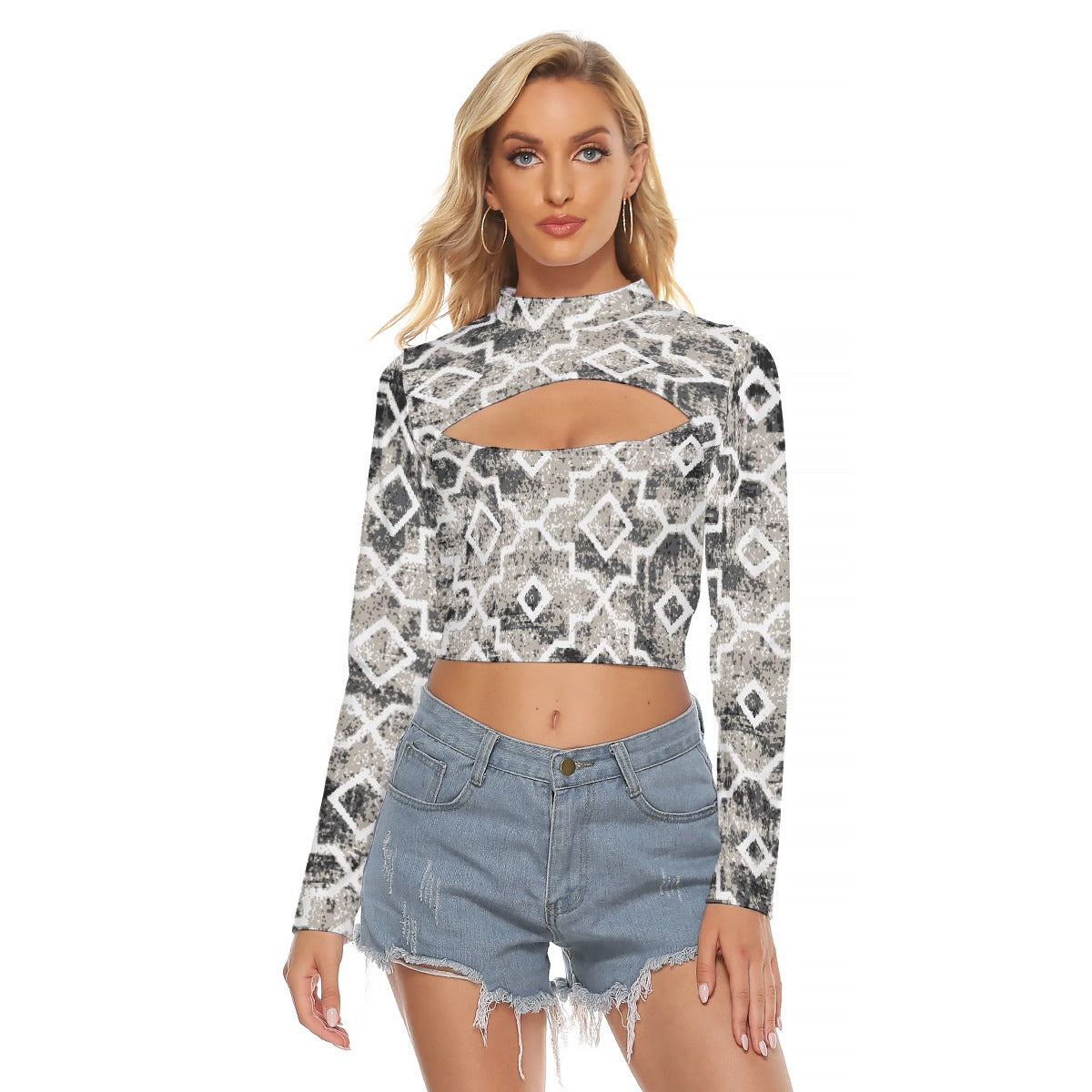 All-Over Print Women's Hollow Chest Keyhole Tight Crop Top