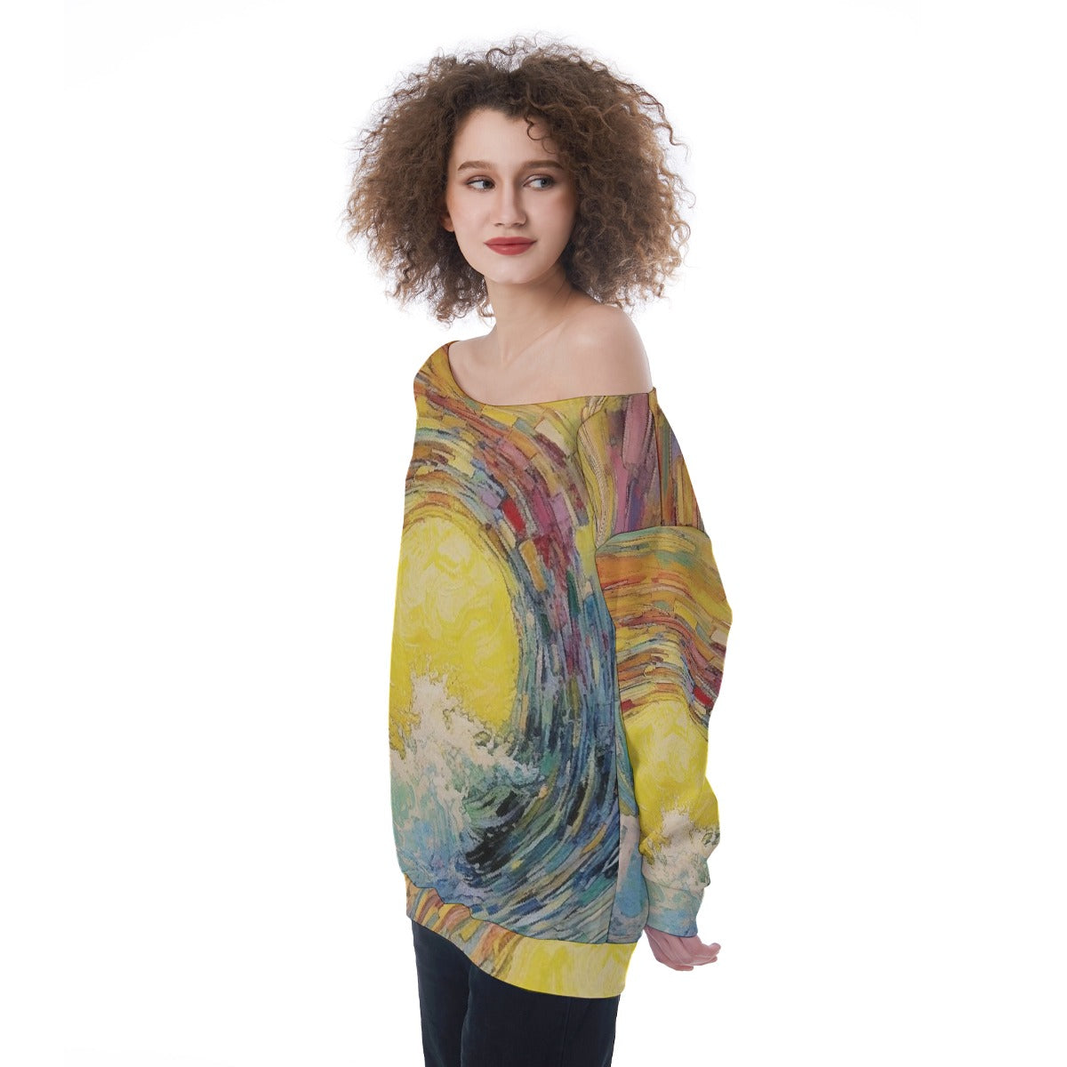 All-Over Print Oversized Women's Off-Shoulder Sweatshirt