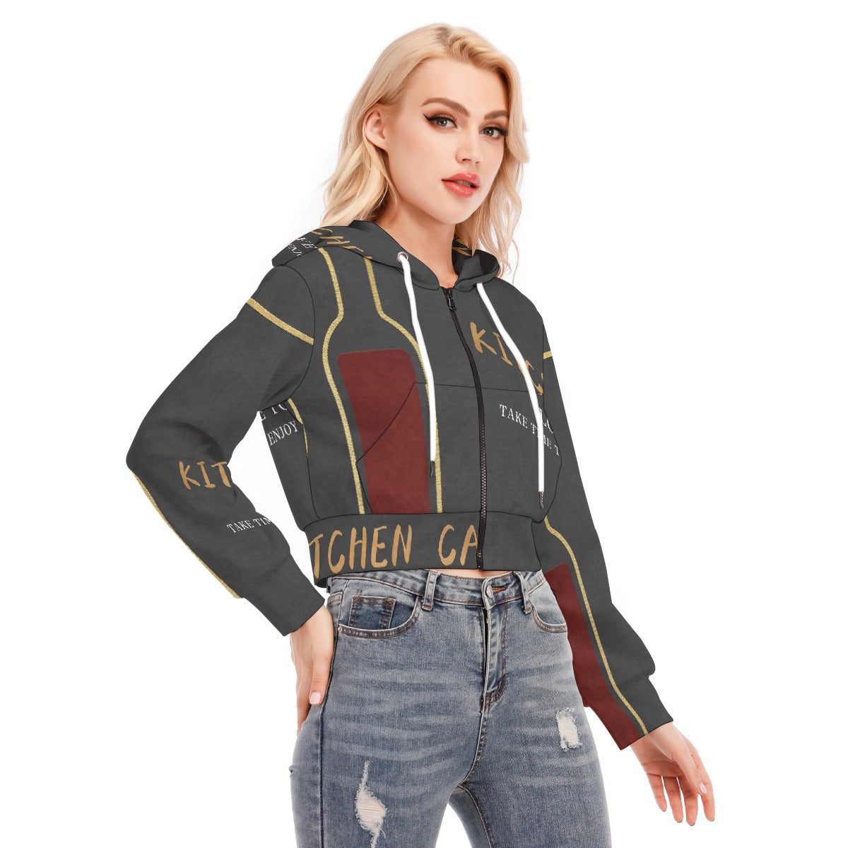 All-Over Print Women's Crop Top Hoodie With Zipper Closure