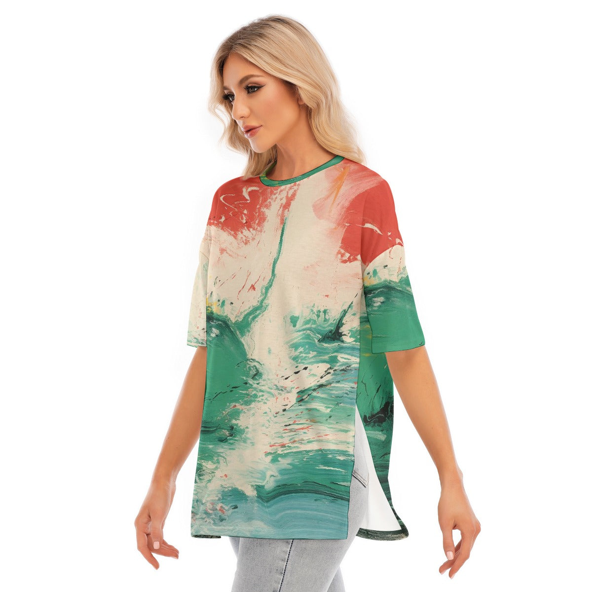 All-Over Print Women's Short Sleeves T-shirt With Hem Split