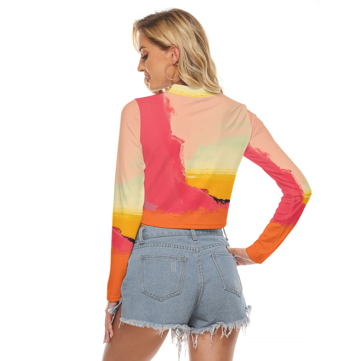 All-Over Print Women's Hollow Chest Keyhole Tight Crop Top