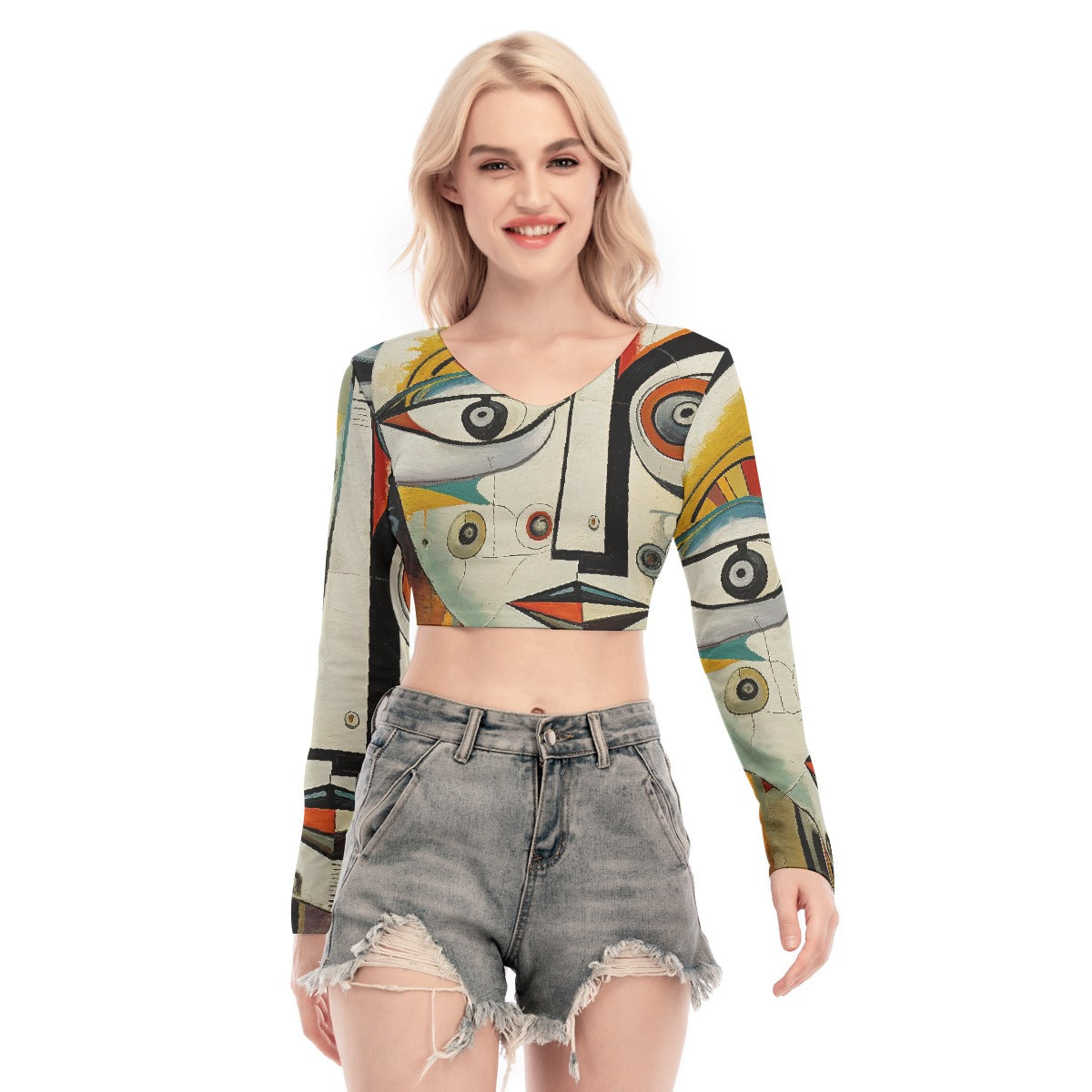 All-Over Print Women's Back Hollow T-shirt With Strap