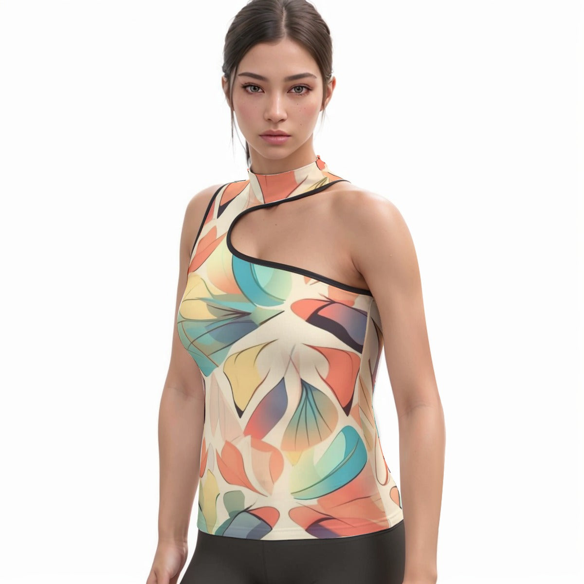 All-Over Print Women's Halter Sleeveless Asymmetrical Tank Top