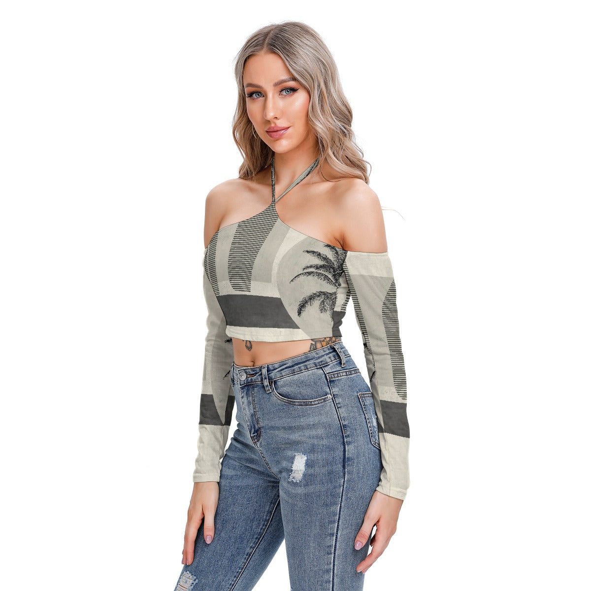 All-Over Print Women's Halter Lace-up Top