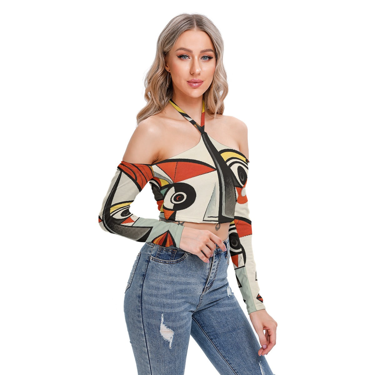 All-Over Print Women's Halter Lace-up Top