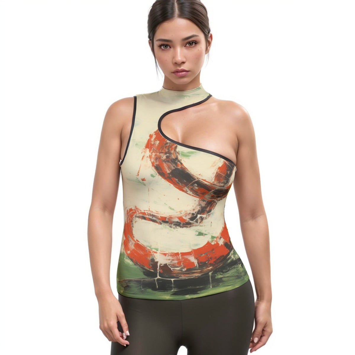 All-Over Print Women's Halter Sleeveless Asymmetrical Tank Top