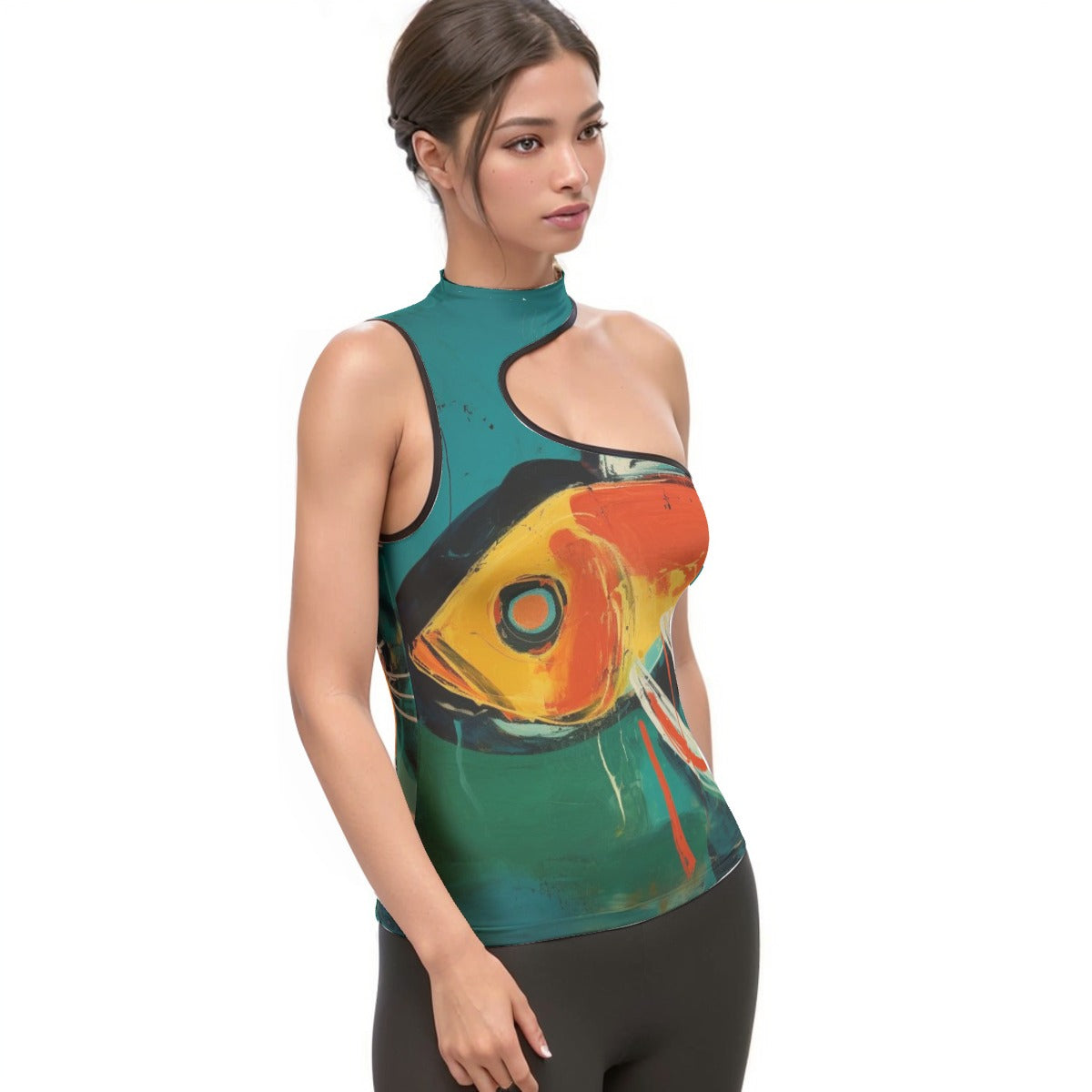 All-Over Print Women's Halter Sleeveless Asymmetrical Tank Top