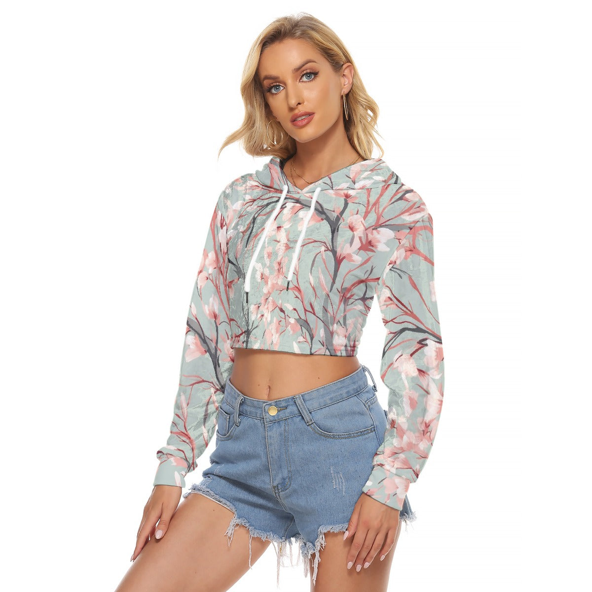 All-Over Print Women's Crop Top Hoodie|Velvet