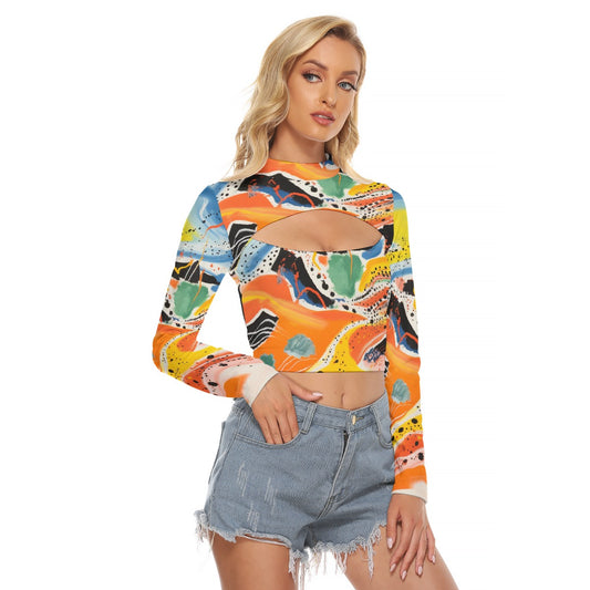 All-Over Print Women's Hollow Chest Keyhole Tight Crop Top