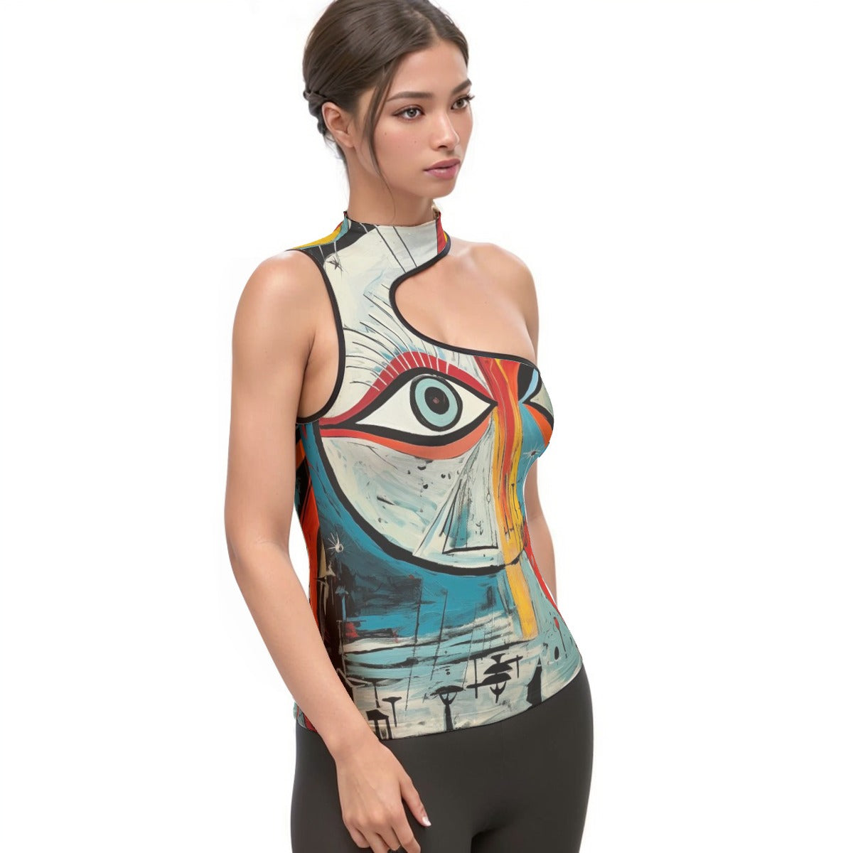 All-Over Print Women's Halter Sleeveless Asymmetrical Tank Top