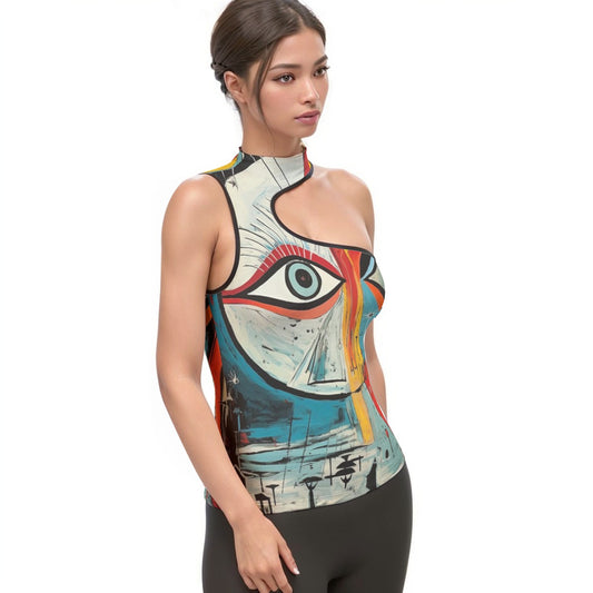 All-Over Print Women's Halter Sleeveless Asymmetrical Tank Top
