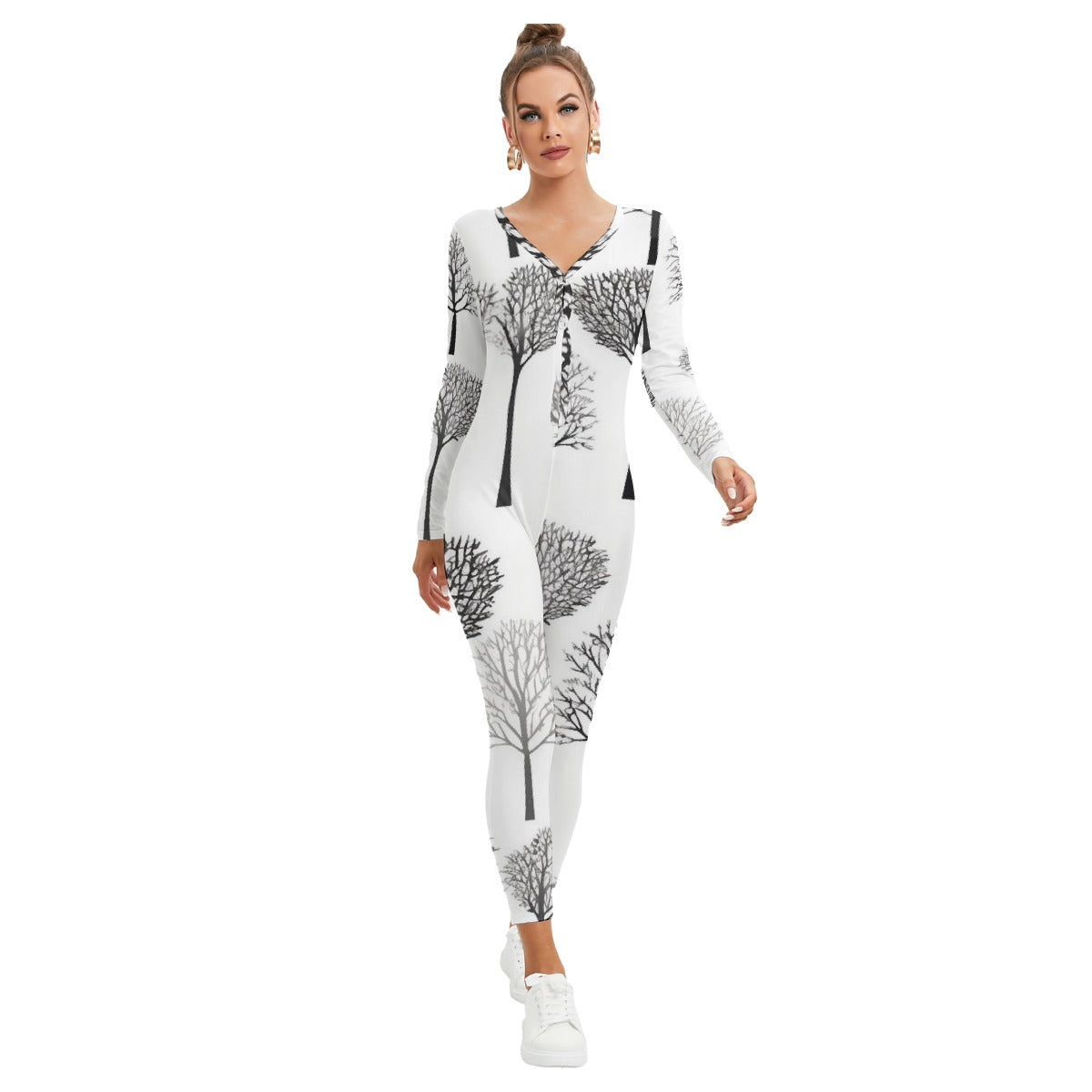 All-Over Print Women's Plunging Neck Jumpsuit