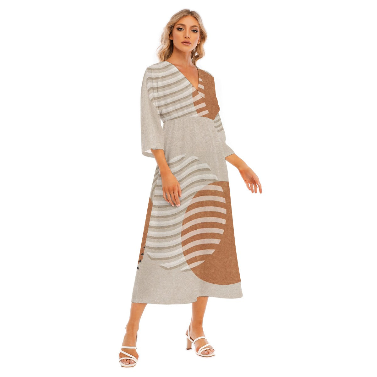 All-Over Print Women's Mid-Sleeve Long Dress