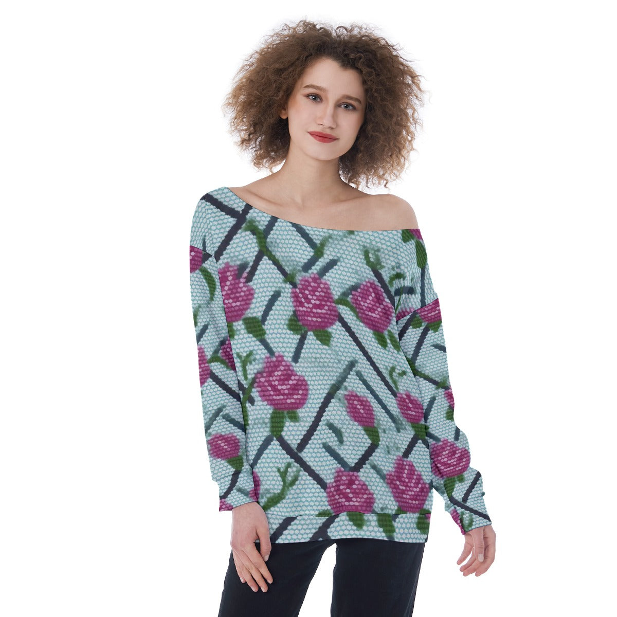 All-Over Print Oversized Women's Off-Shoulder Sweatshirt