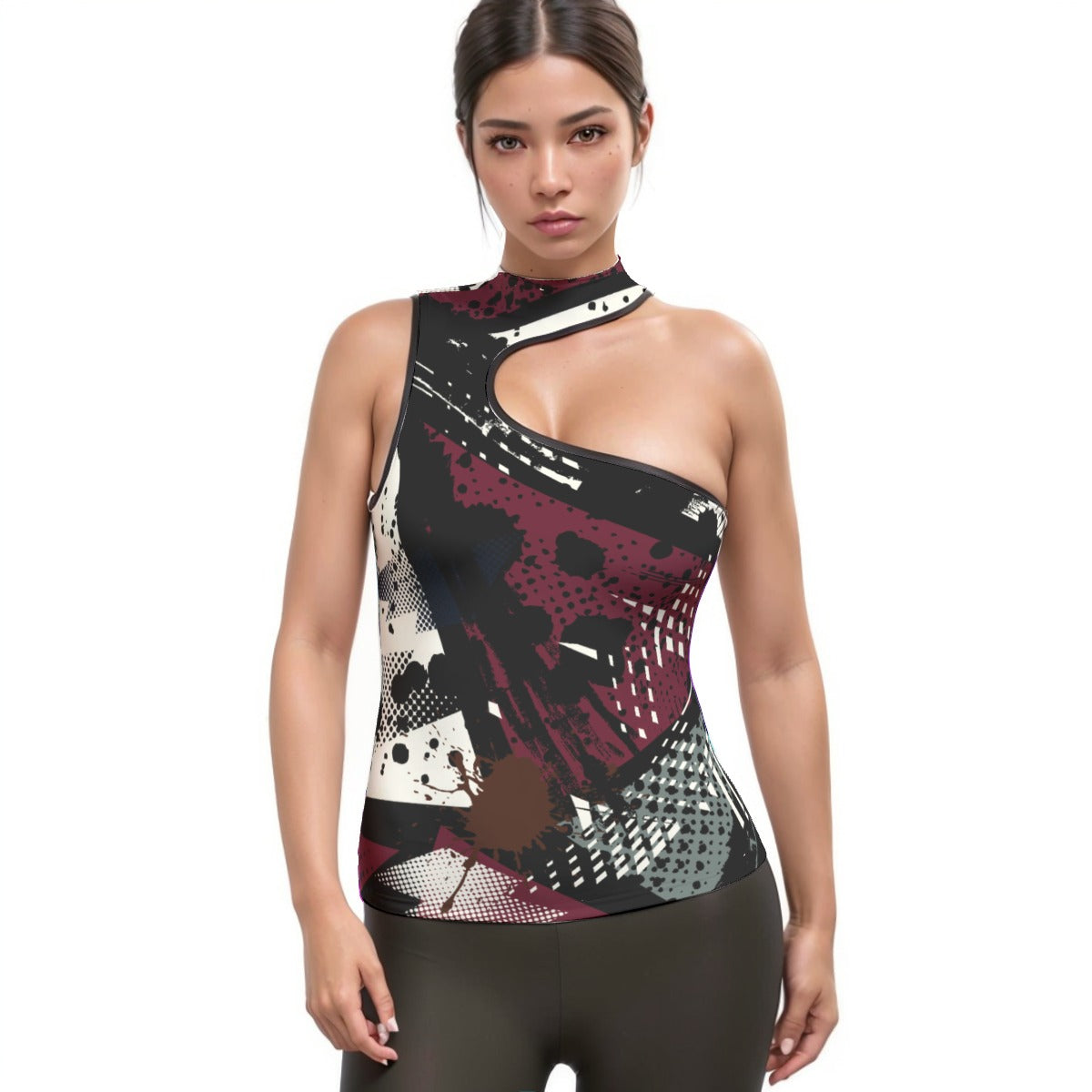 All-Over Print Women's Halter Sleeveless Asymmetrical Tank Top