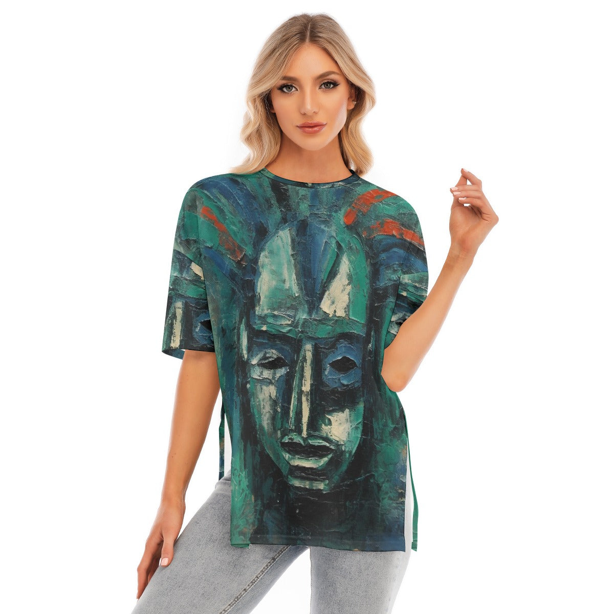 All-Over Print Women's Short Sleeves T-shirt With Hem Split