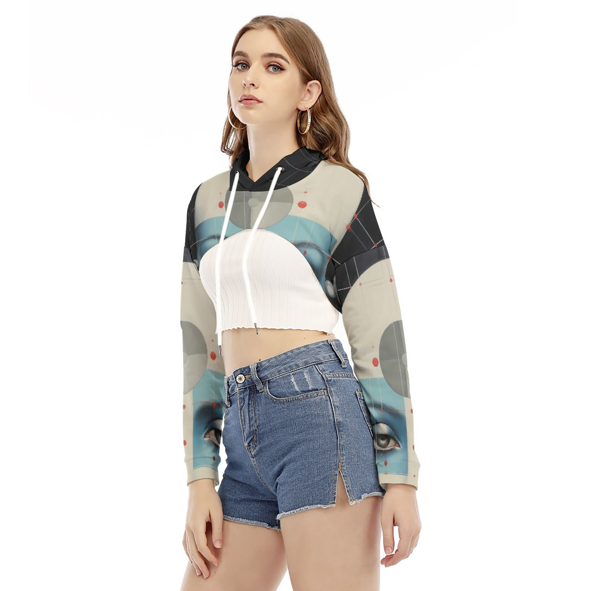 All-Over Print Women's Smock Short Hoodie With Long Sleeve