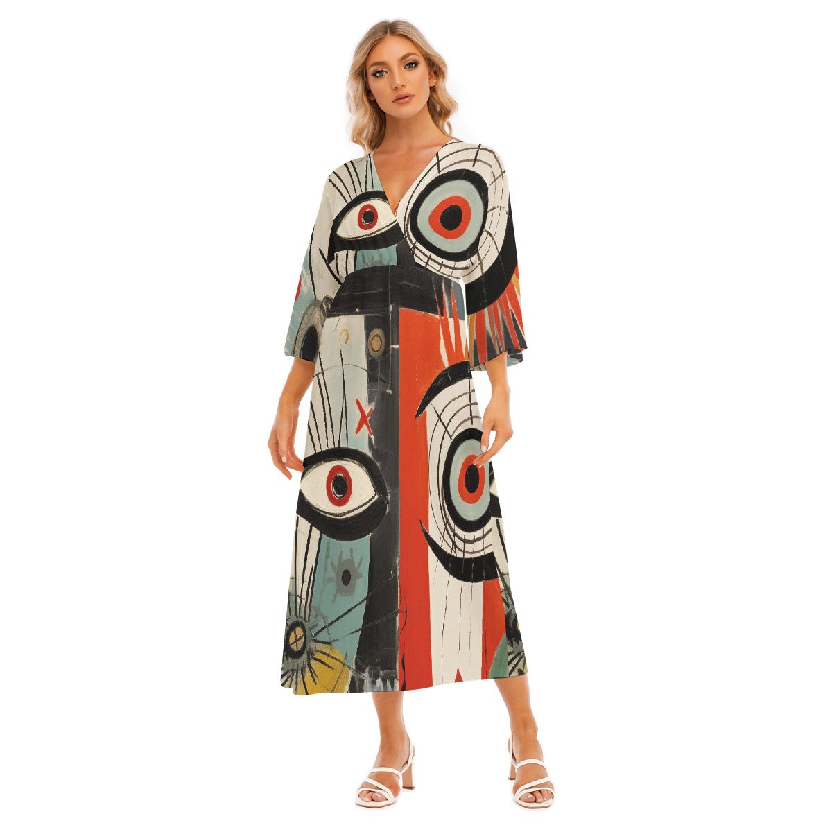 All-Over Print Women's Mid-Sleeve Long Dress