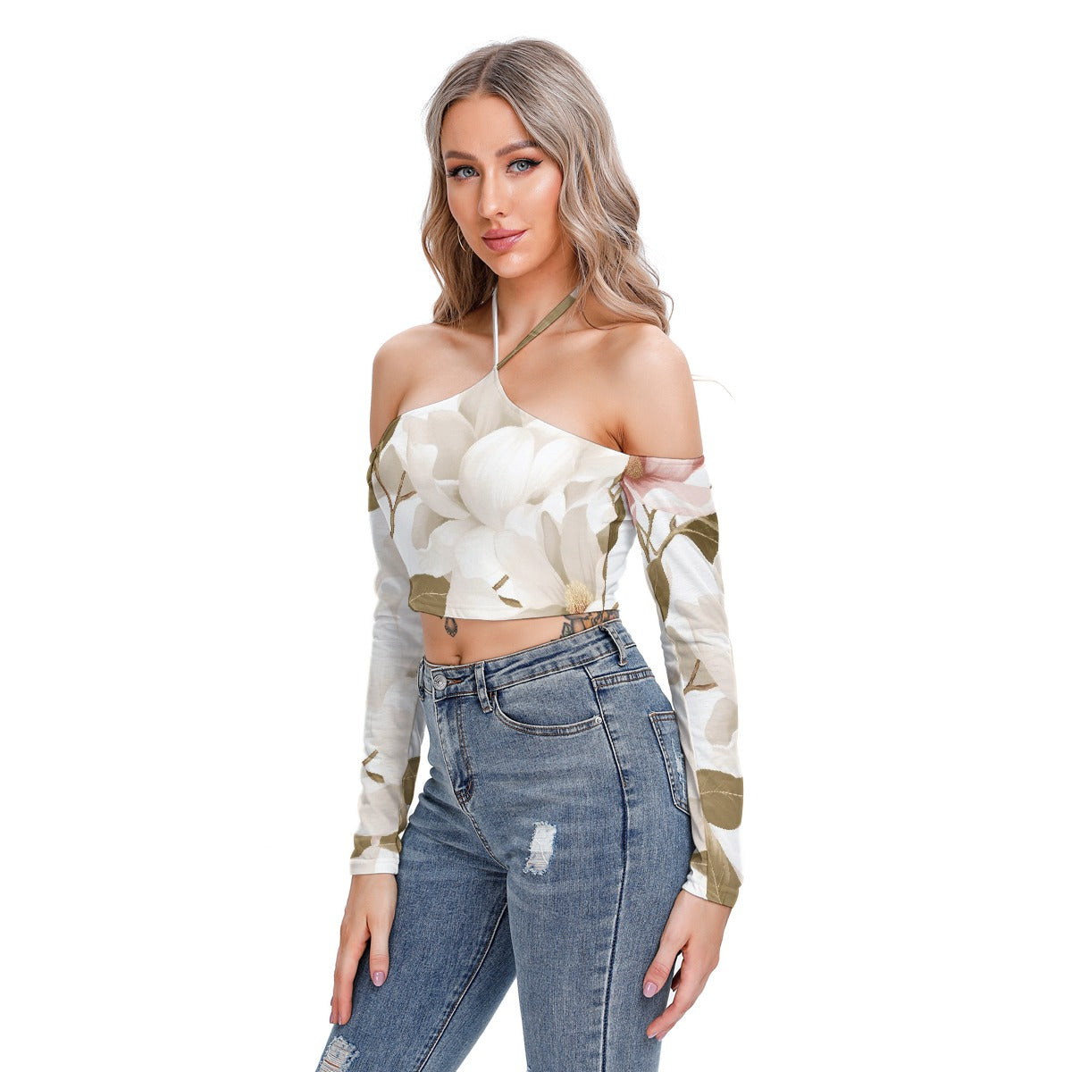 All-Over Print Women's Halter Lace-up Top