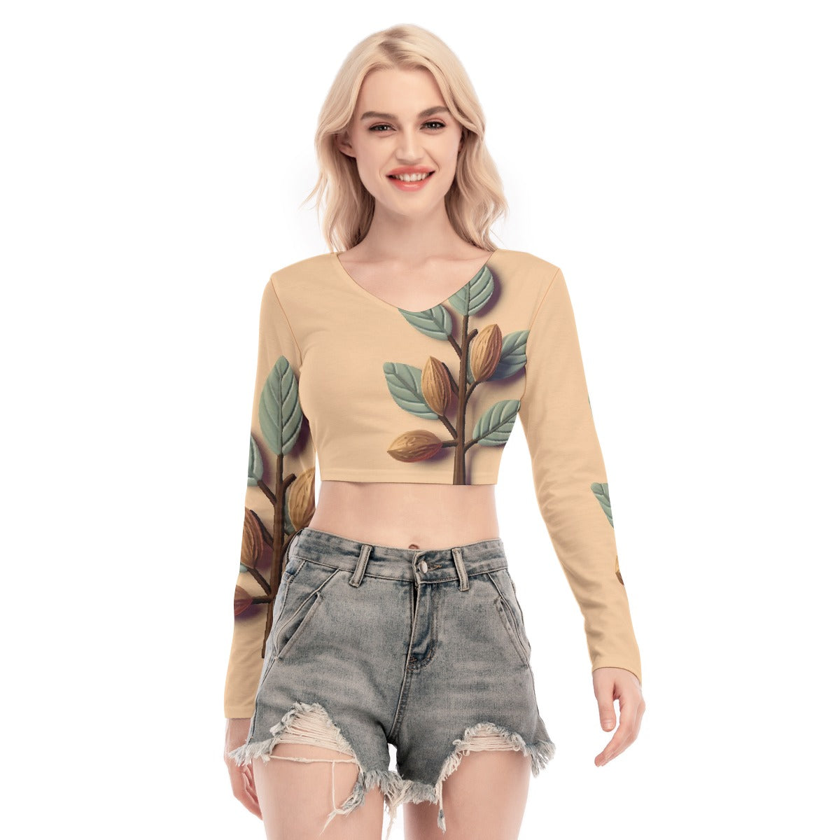 All-Over Print Women's Back Hollow T-shirt With Strap
