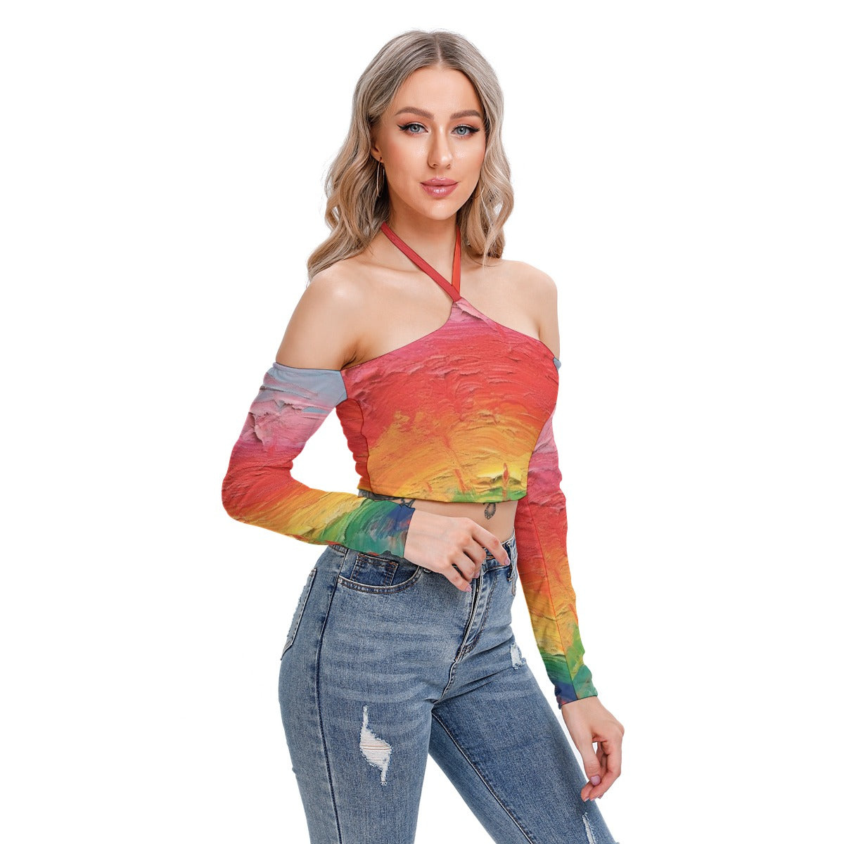 All-Over Print Women's Halter Lace-up Top