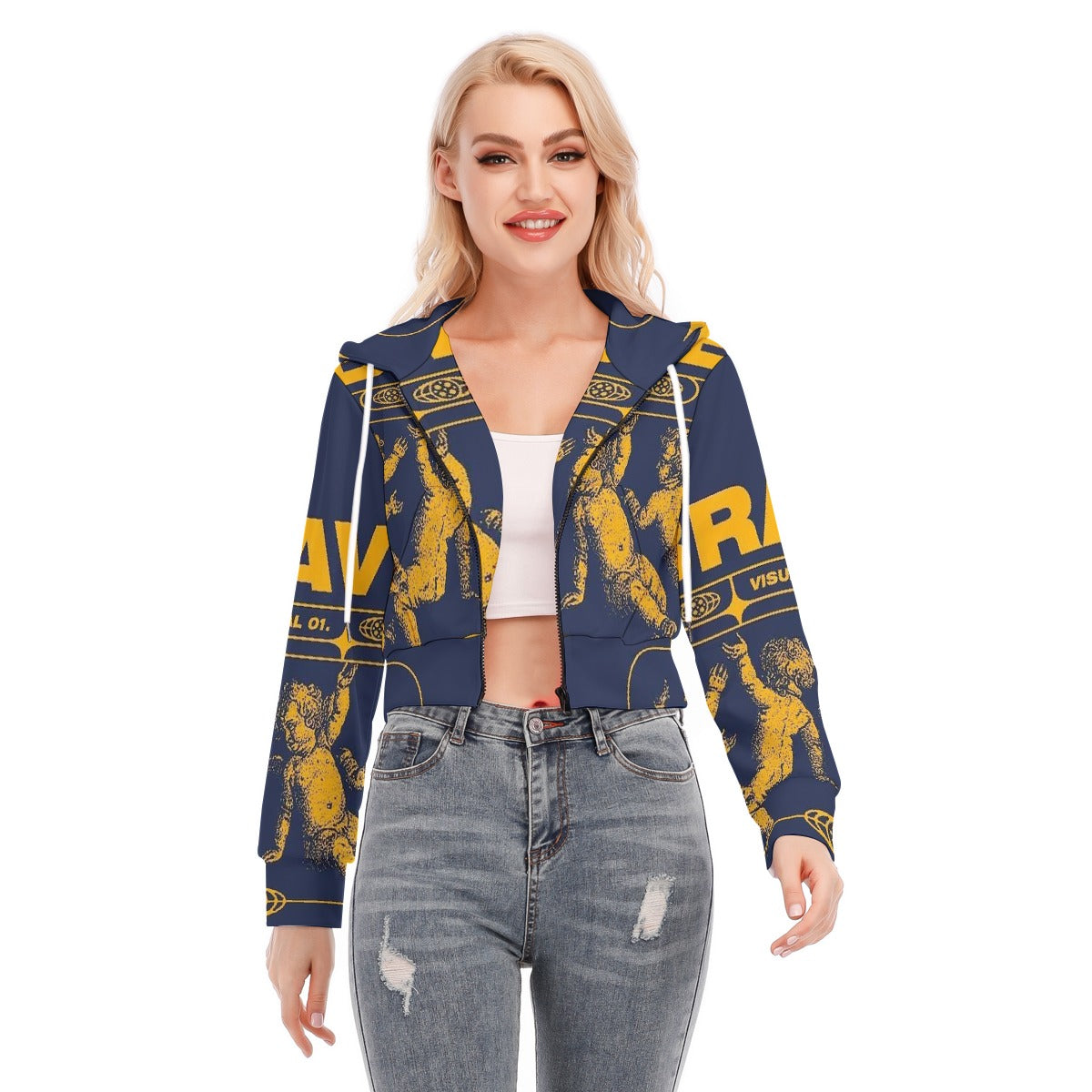 All-Over Print Women's Crop Top Hoodie With Zipper Closure