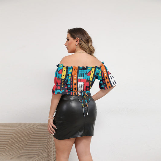 All-Over Print Women's Off-shoulder Cropped Top With Short Puff Sleeve