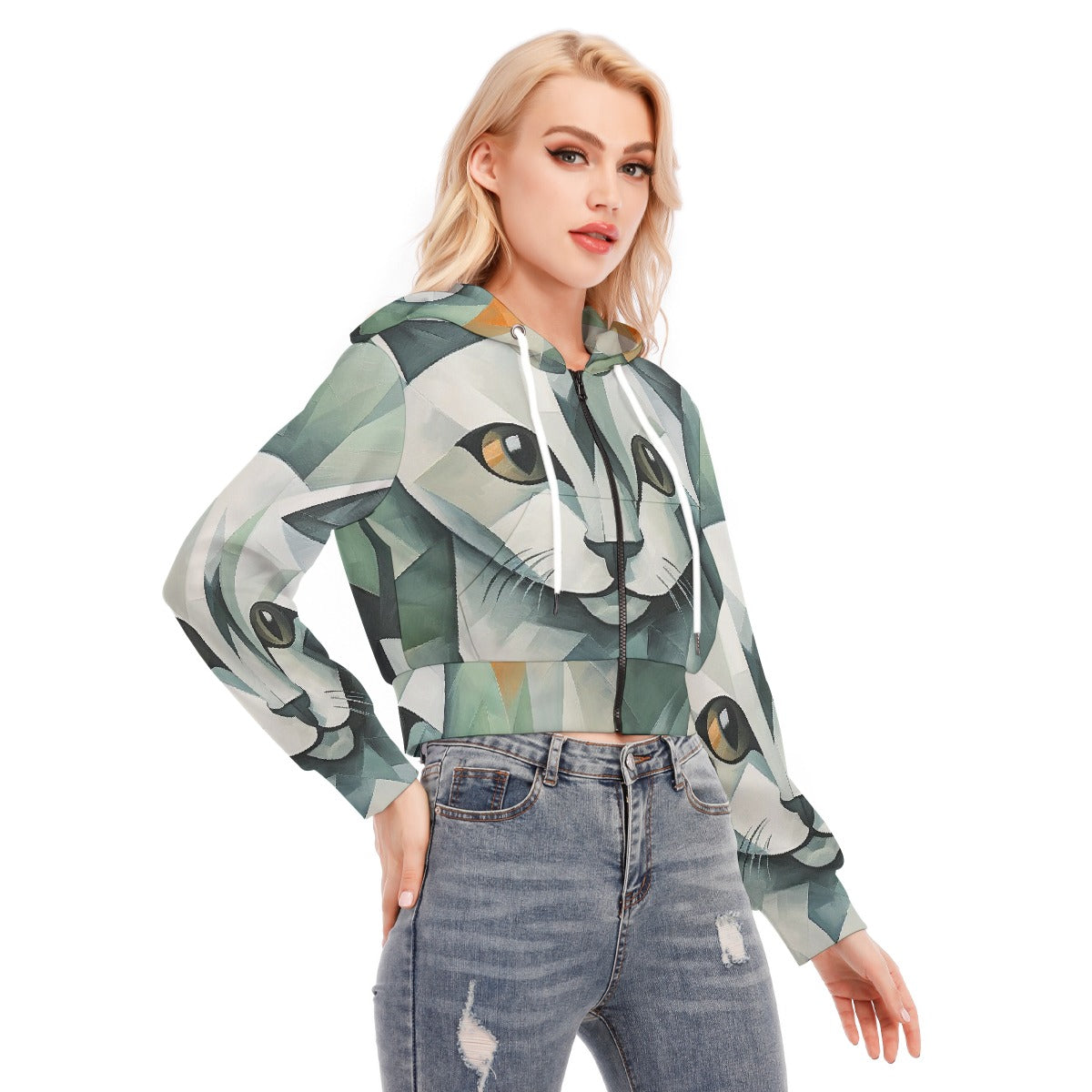 All-Over Print Women's Crop Top Hoodie With Zipper Closure