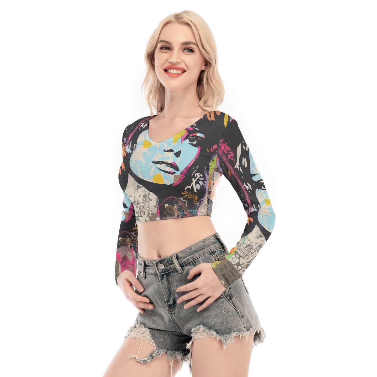 All-Over Print Women's Back Hollow T-shirt With Strap