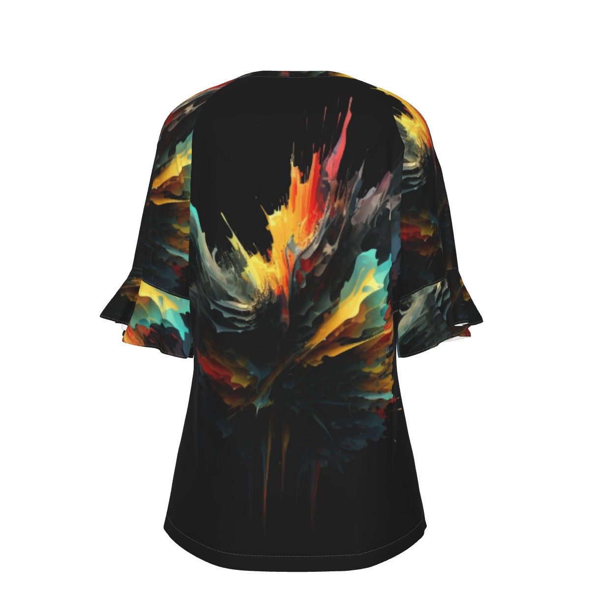 All-Over Print V-neck Women's T-shirt With Bell Sleeve