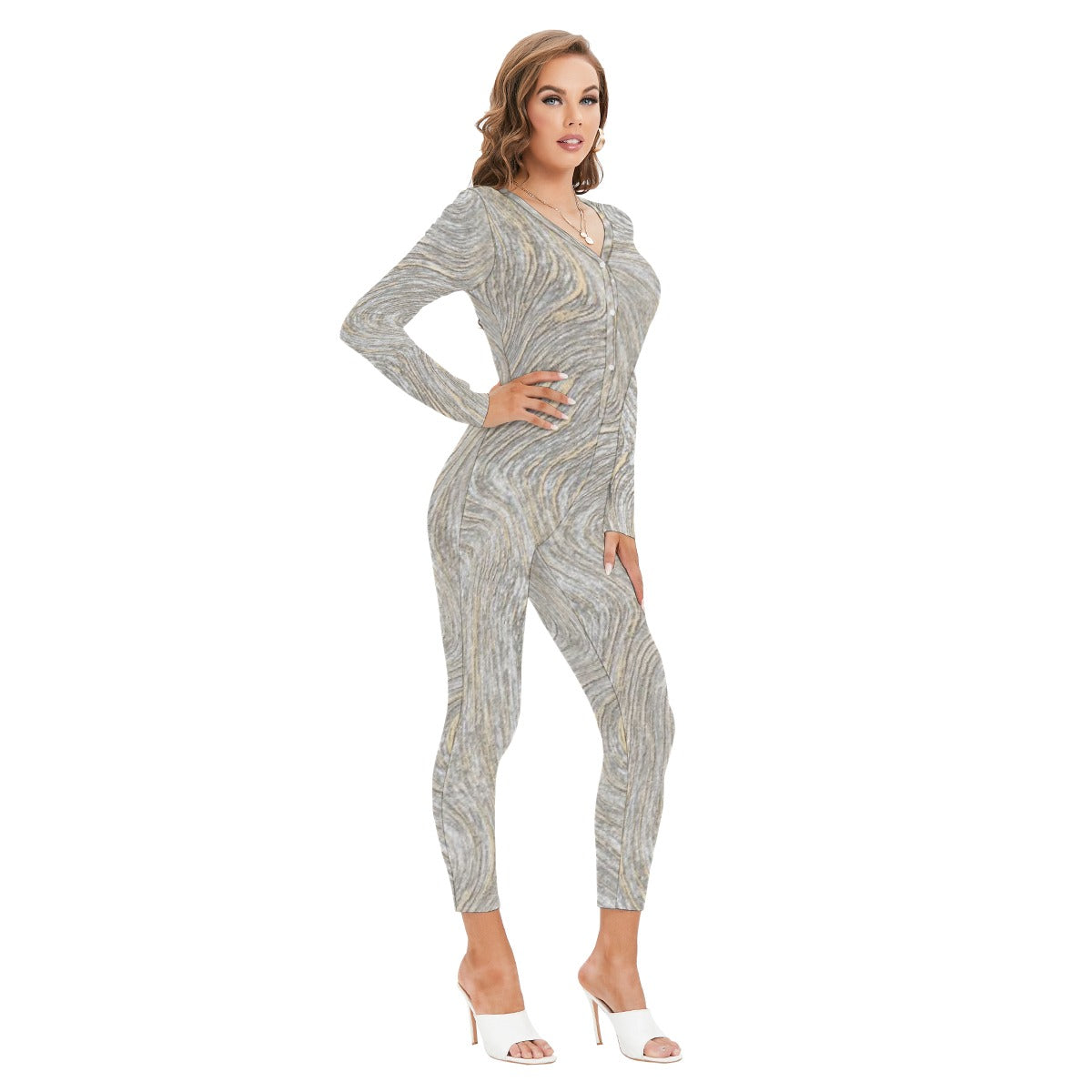 All-Over Print Women's Plunging Neck Jumpsuit