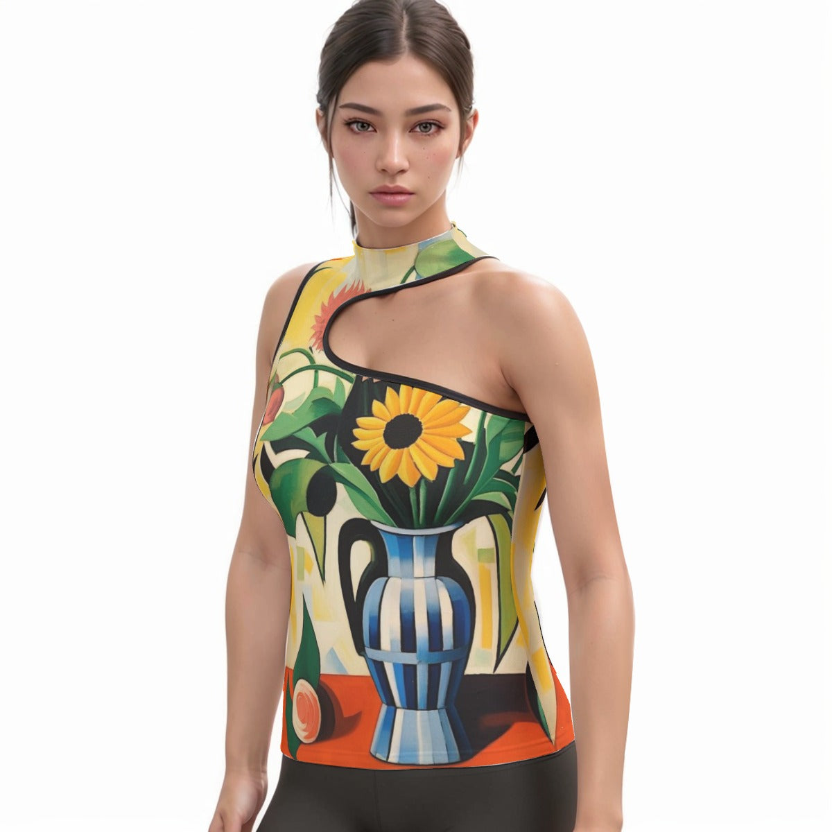 All-Over Print Women's Halter Sleeveless Asymmetrical Tank Top