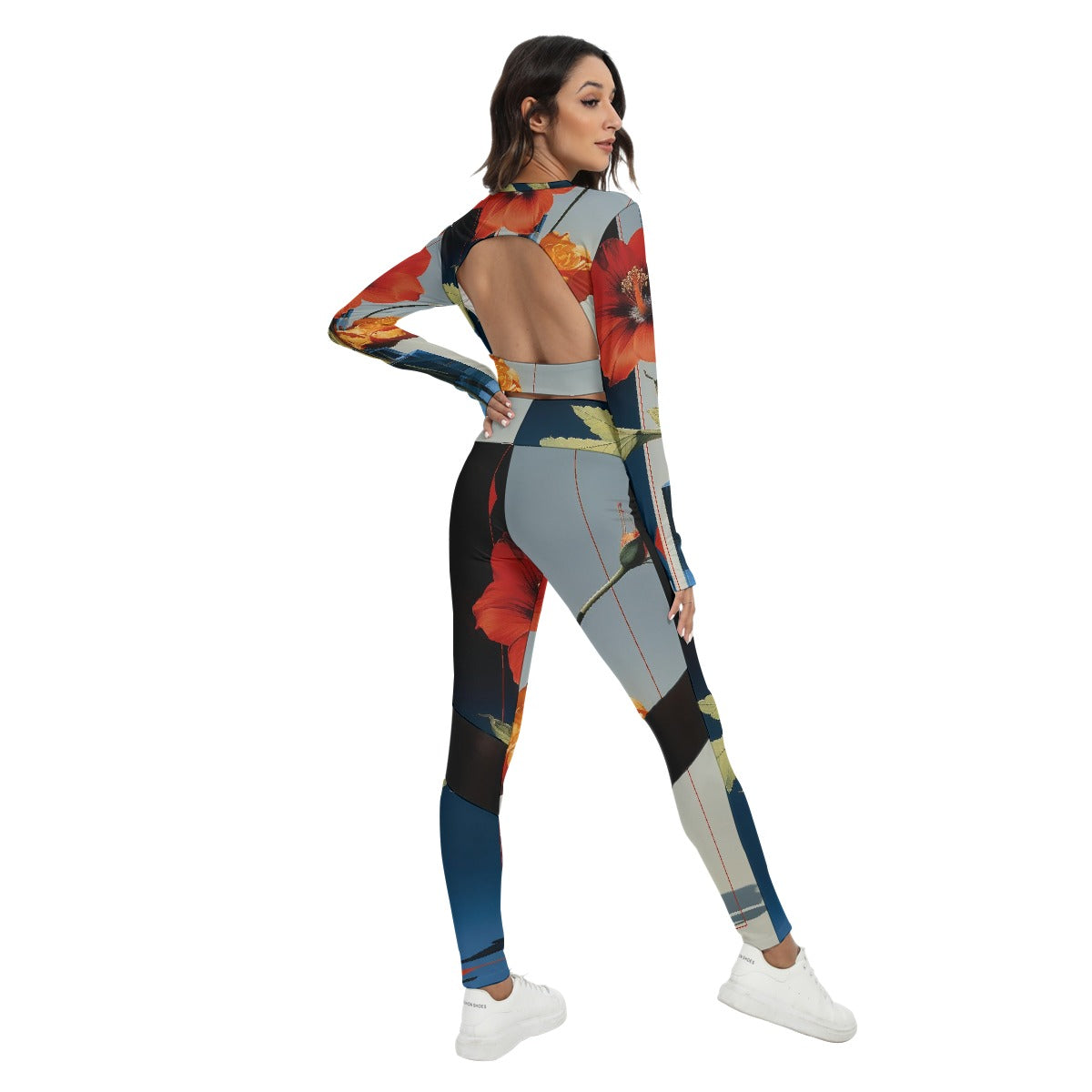 All-Over Print Women's Sport Set With Backless Top And Leggings