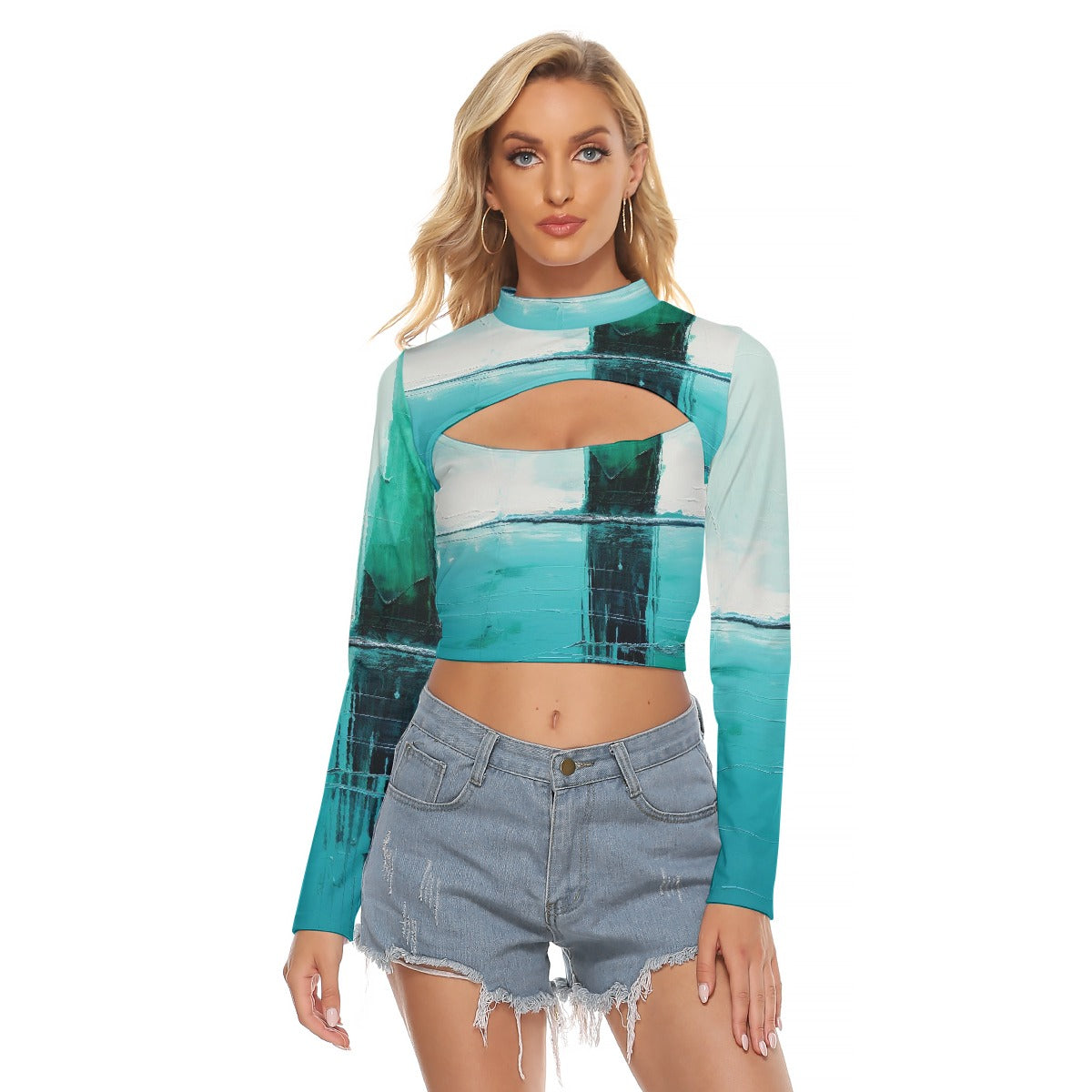 All-Over Print Women's Hollow Chest Keyhole Tight Crop Top