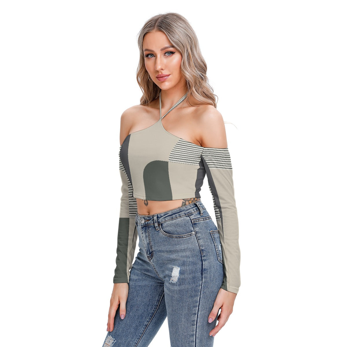 All-Over Print Women's Halter Lace-up Top