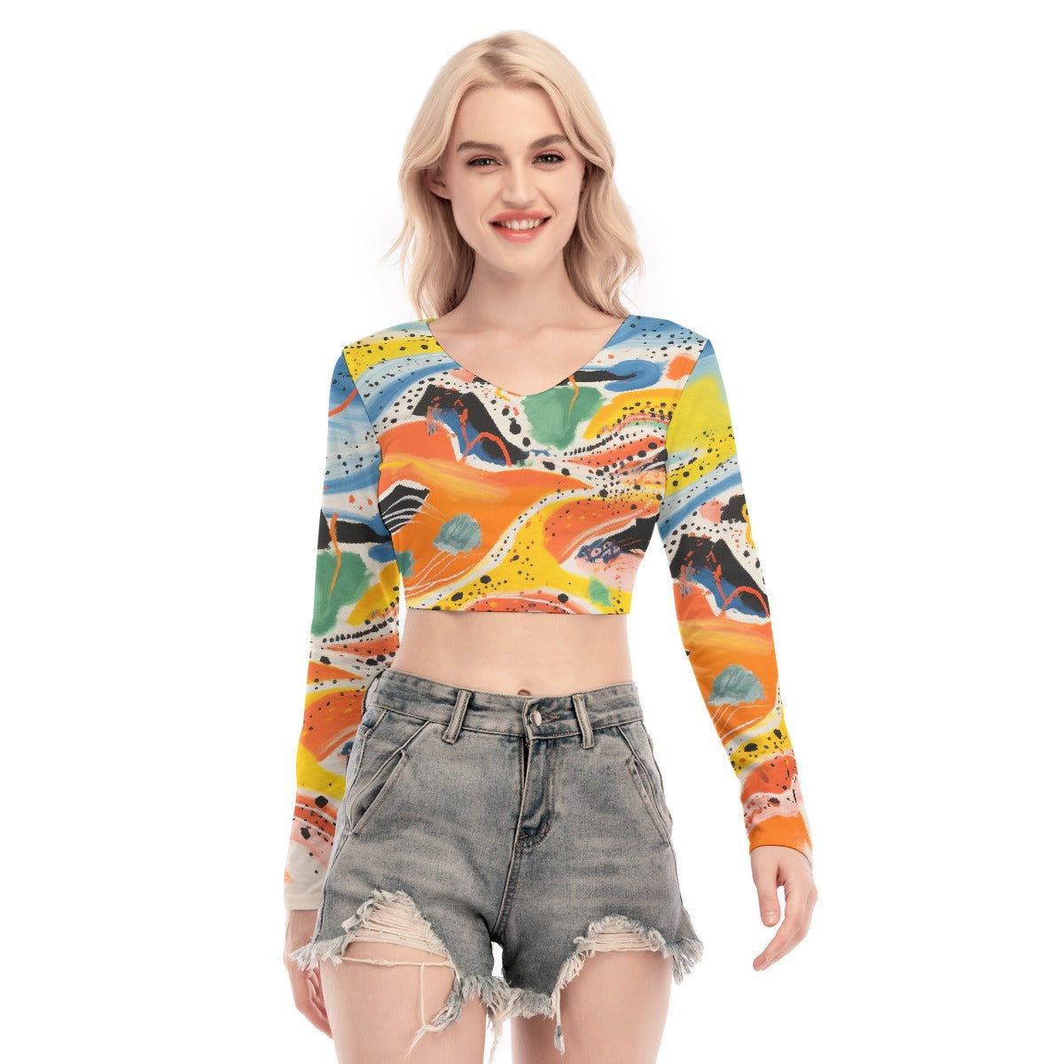 All-Over Print Women's Back Hollow T-shirt With Strap