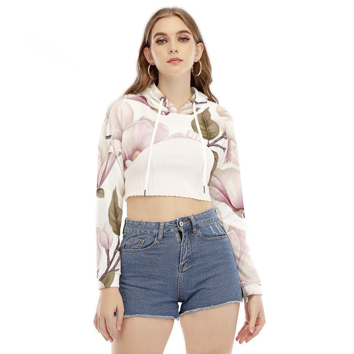 All-Over Print Women's Smock Short Hoodie With Long Sleeve