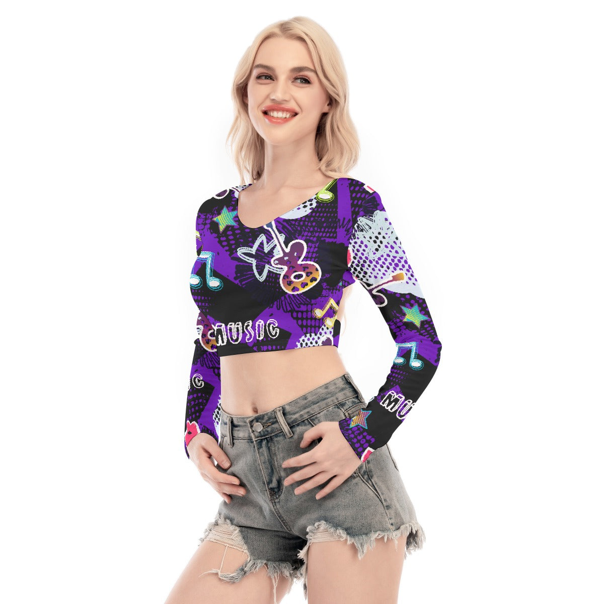 All-Over Print Women's Back Hollow T-shirt With Strap