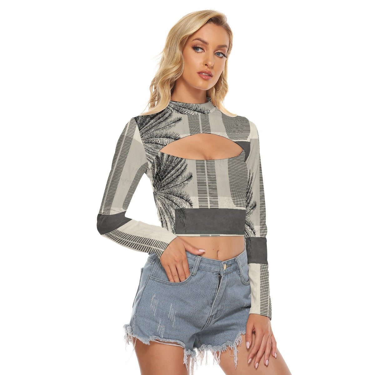 All-Over Print Women's Hollow Chest Keyhole Tight Crop Top