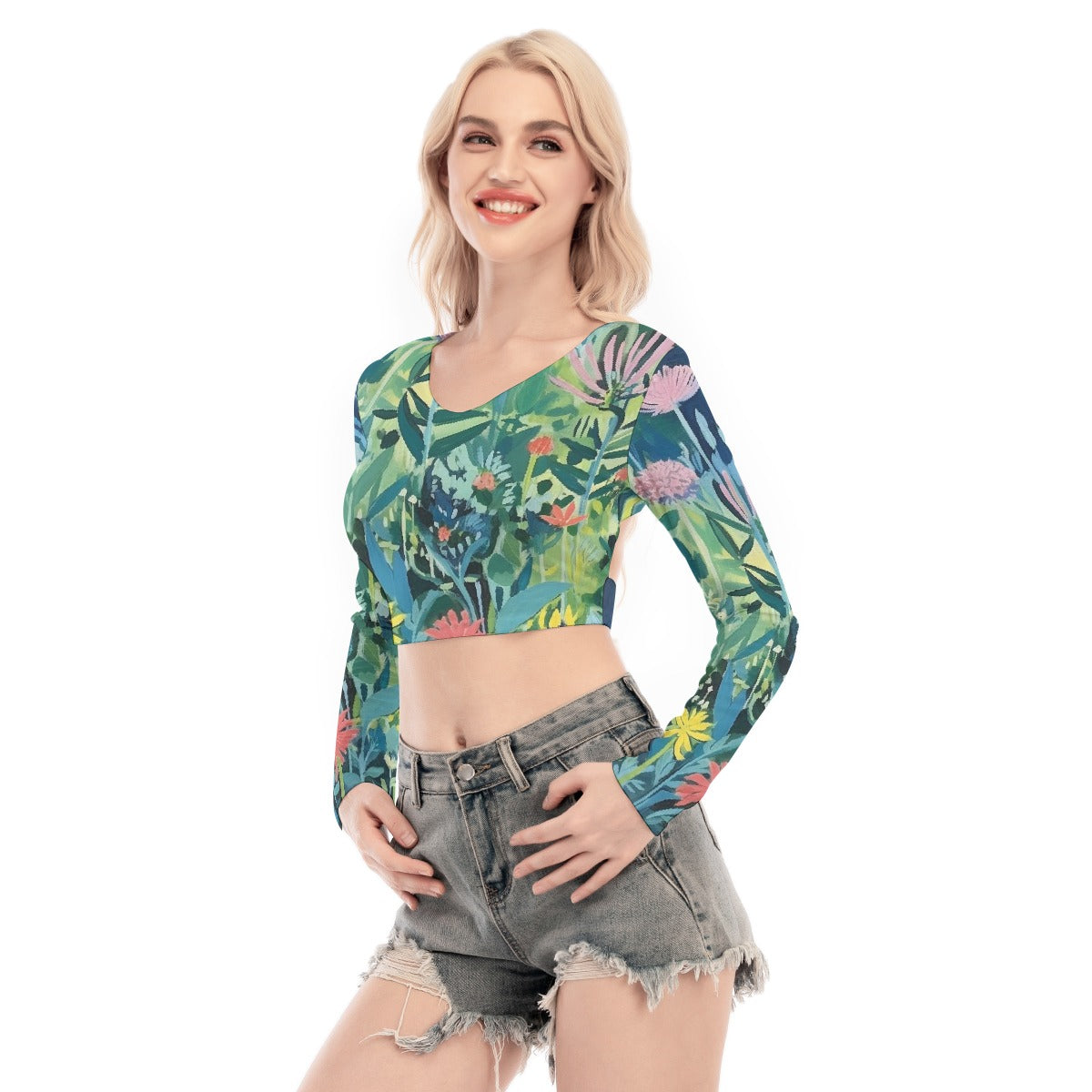 All-Over Print Women's Back Hollow T-shirt With Strap
