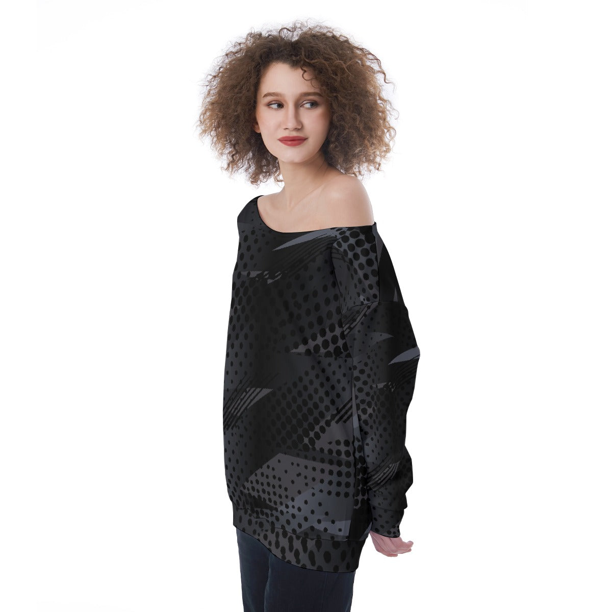 All-Over Print Oversized Women's Off-Shoulder Sweatshirt