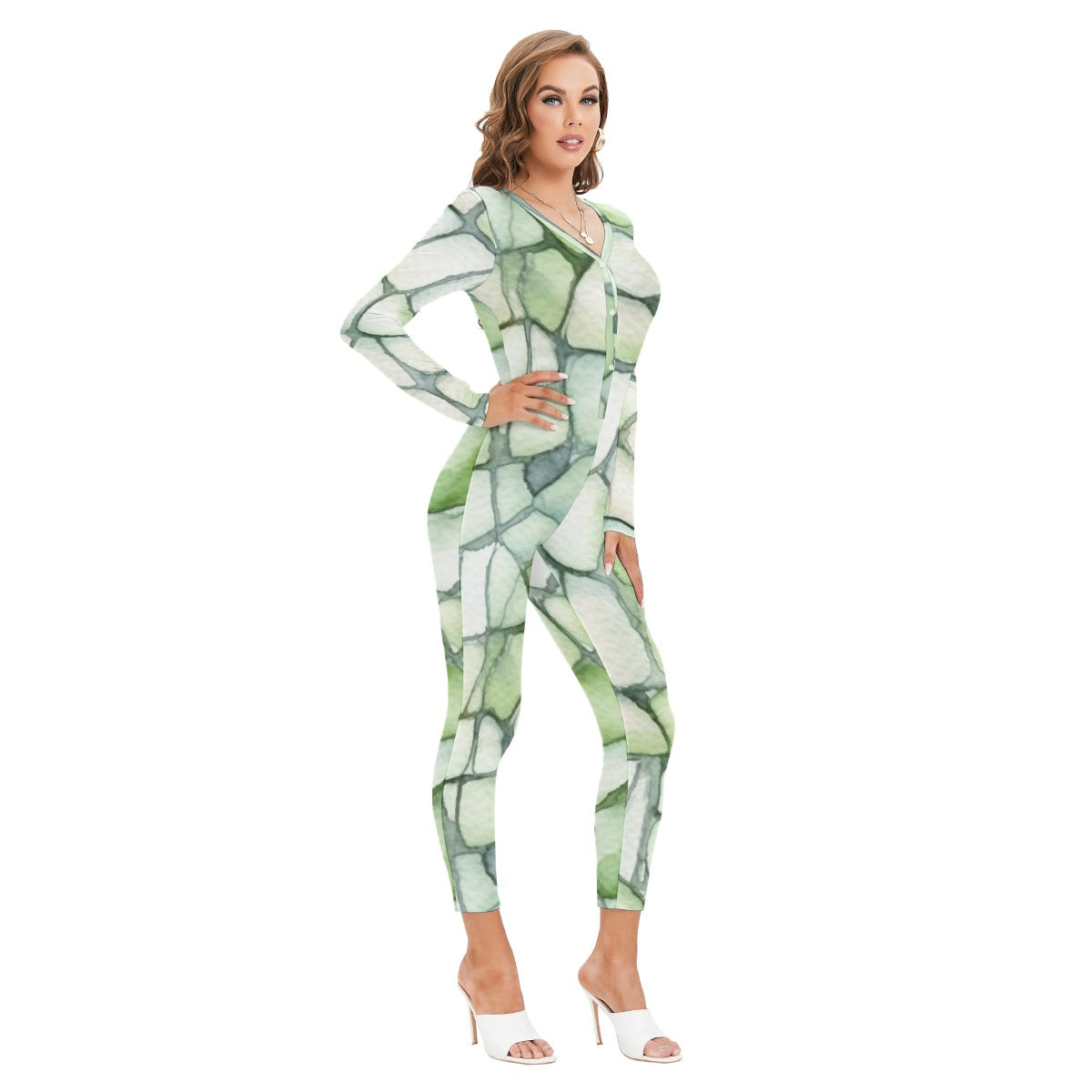 All-Over Print Women's Plunging Neck Jumpsuit
